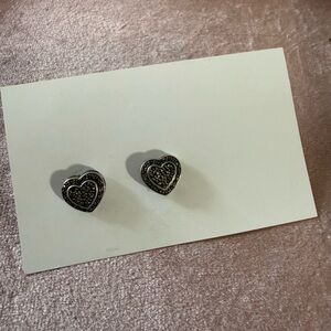 Sterling silver Heart-Shaped Pave Stud Earrings